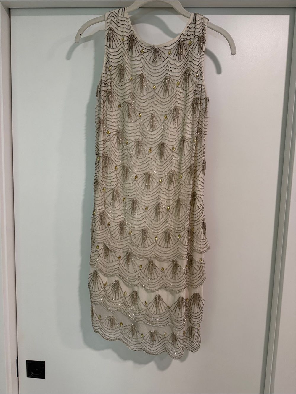 Marchesa Beaded Cream Mini Dress with Gold Accents